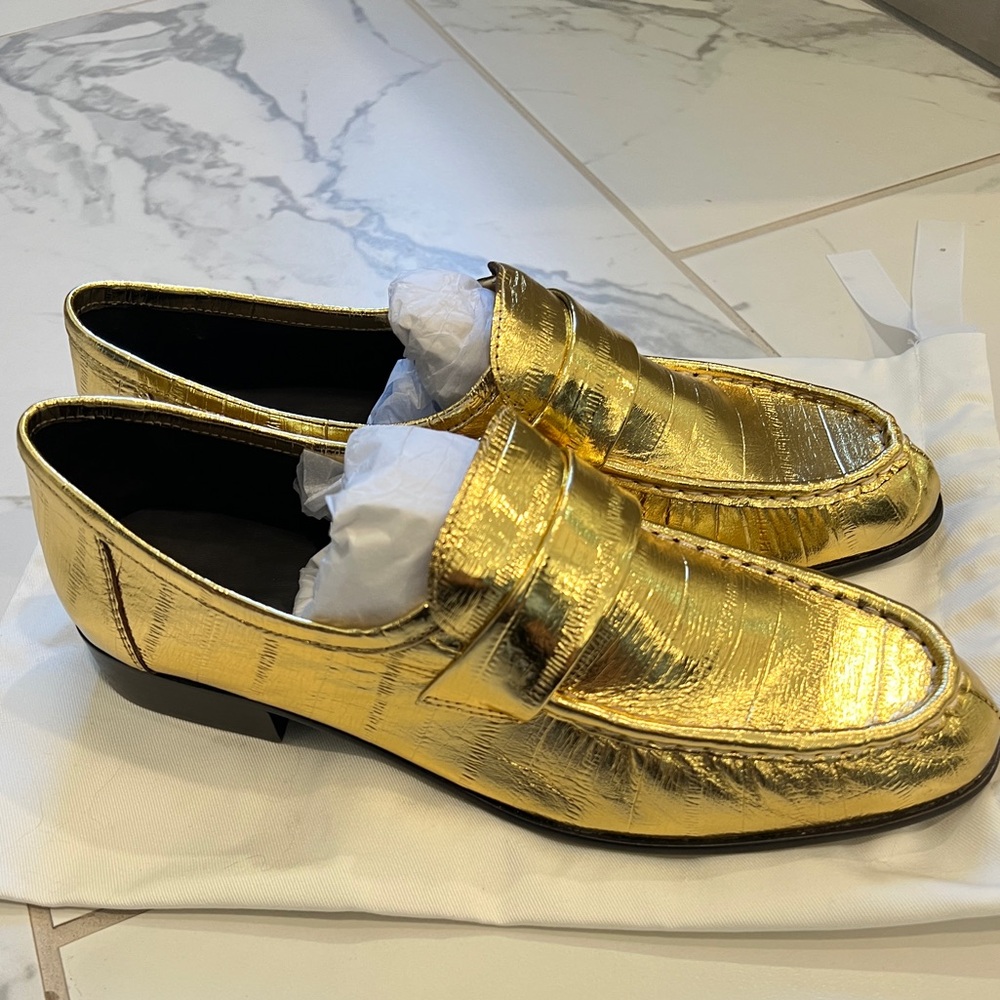 Gold Leather Loafers *similar to* The Row Size 40 (fit like size 9 US) Brand New